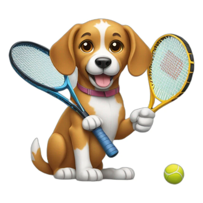 Dog with tennis racket in his right paw sticker