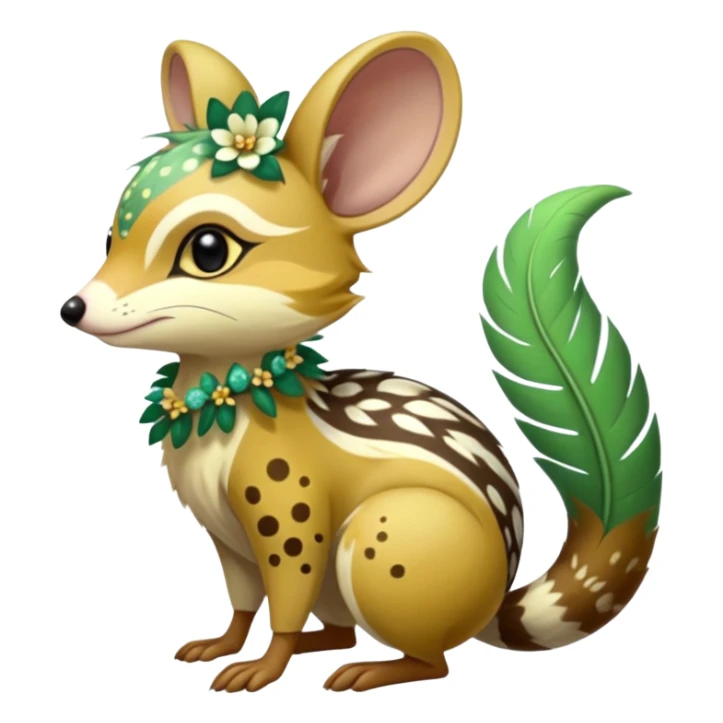Tropical Exotic Colorful Beige-yellow, Jade-green, brown back-mane, white specks, Floral Feathery Numbat-Bilby-Quoll-Furret-Fakémon-furry-fursona-creature (full body) with tribal markings sticker