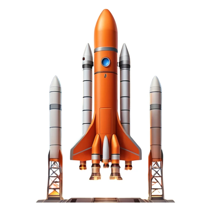 Cinematic shot of a heavy rocket lifting off from a launchpad, massive pillars of fire and smoke, dramatic lighting sticker