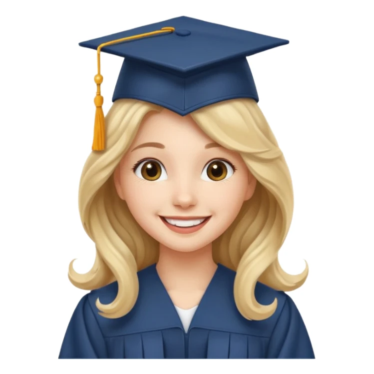 Graduated Students, Cheerful girl, long wavy hair, wearing graduation cap sticker