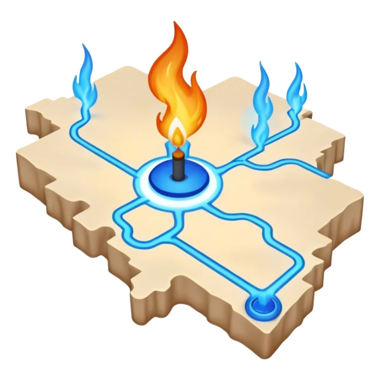 a map with a glowing blue flame on the x and networking paths... the x is far  sticker