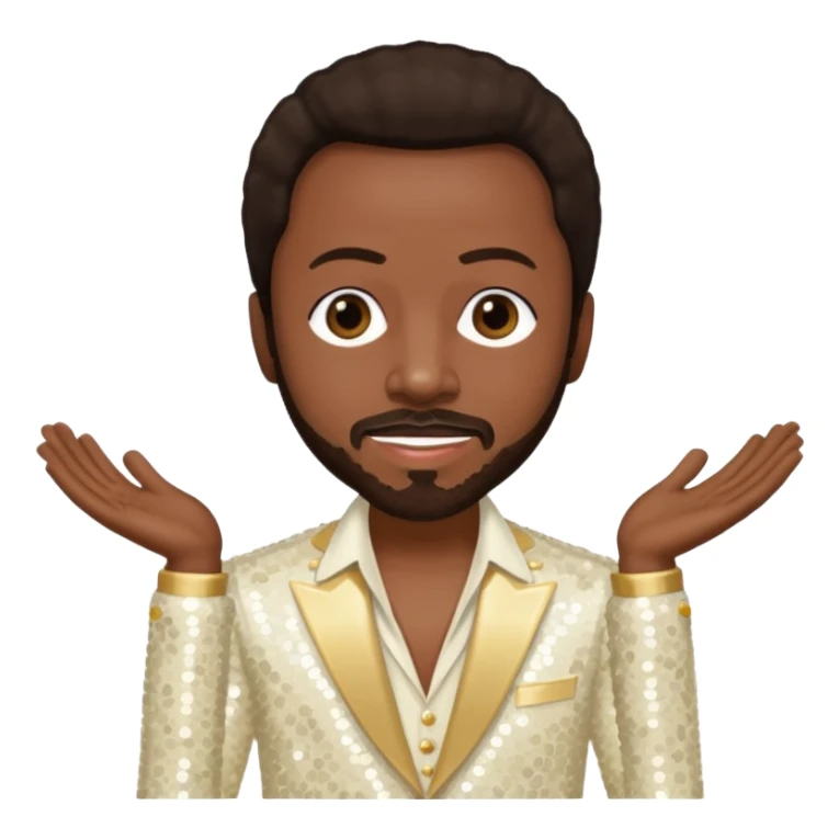 Maurice White from Earth, Wind & Fire with dark brown hair, ivory sequin outfit sticker