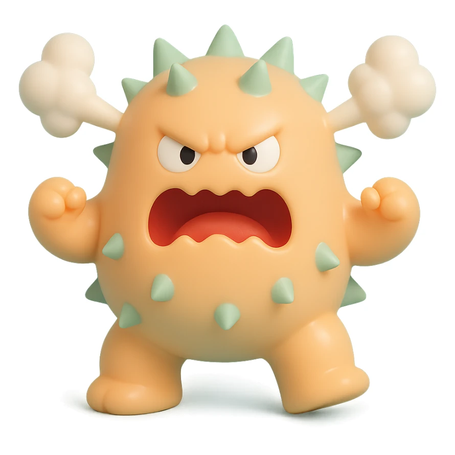 monster stomping its feet in anger, smoke coming from ears, spiky body sticker