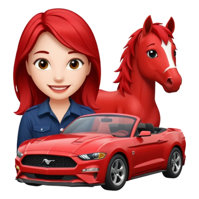 Red mustang with girl sticker
