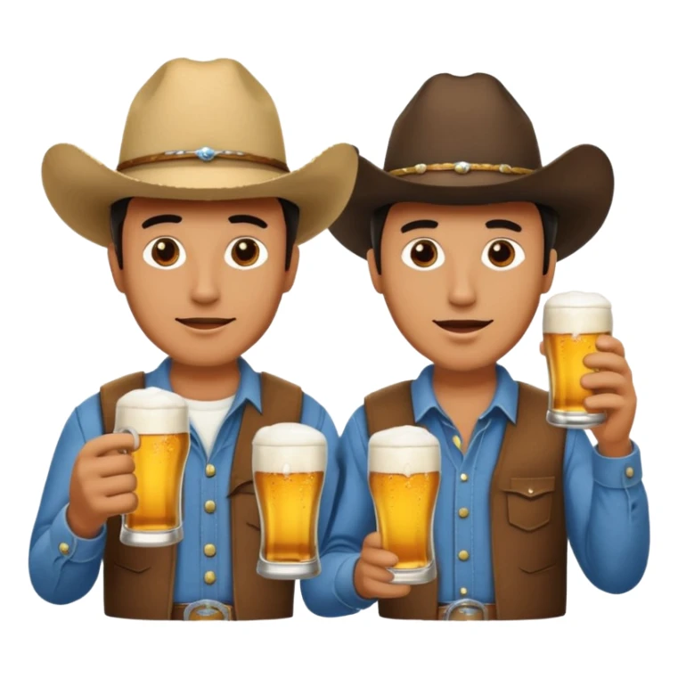 Men wearing cowboy hats, drinking beer together sticker
