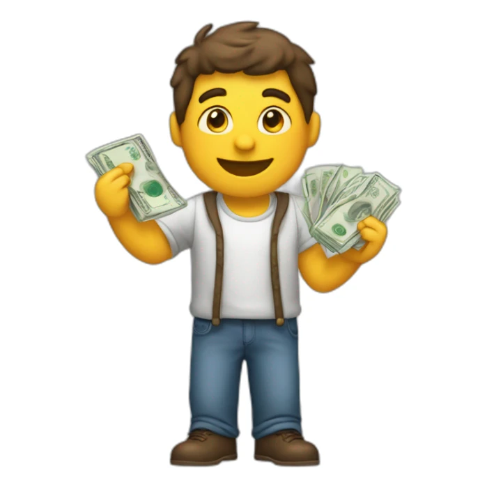 "A person holding something, like money, but looking happy and full-bodied." sticker