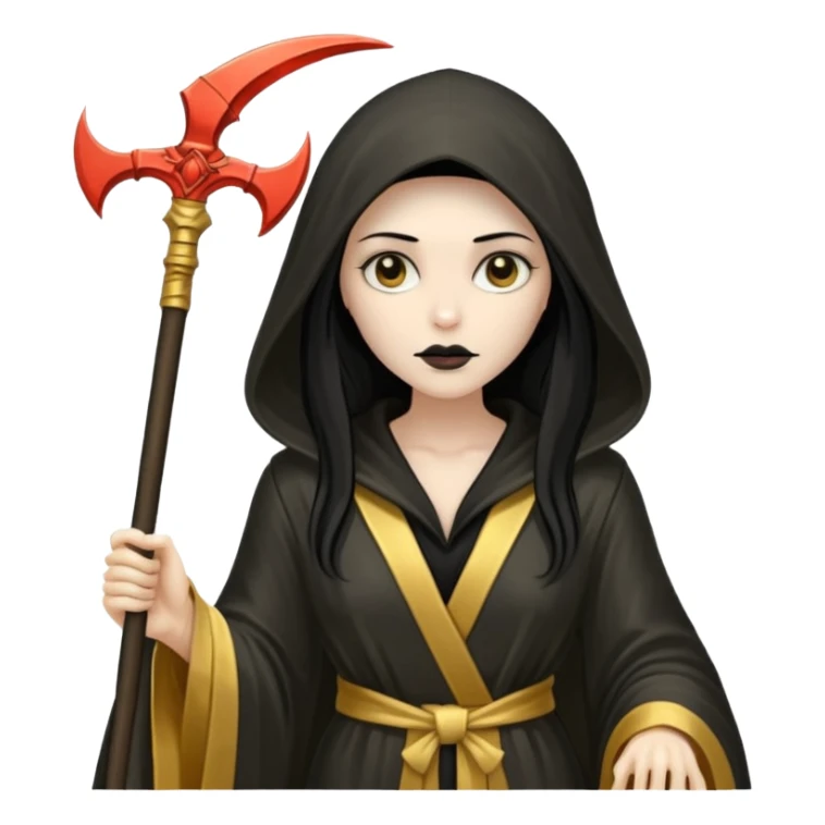 feminine grim reaper in a gold with scythe sticker