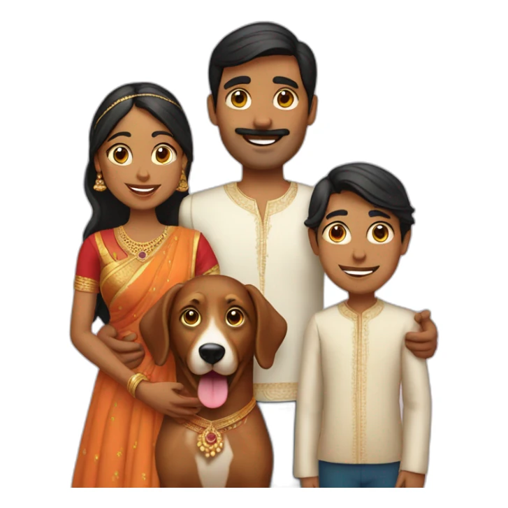 Indian married couple with two kids and a dog sticker
