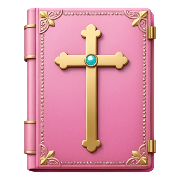 Closed sparkly pink book with gold detailed cross on it  sticker