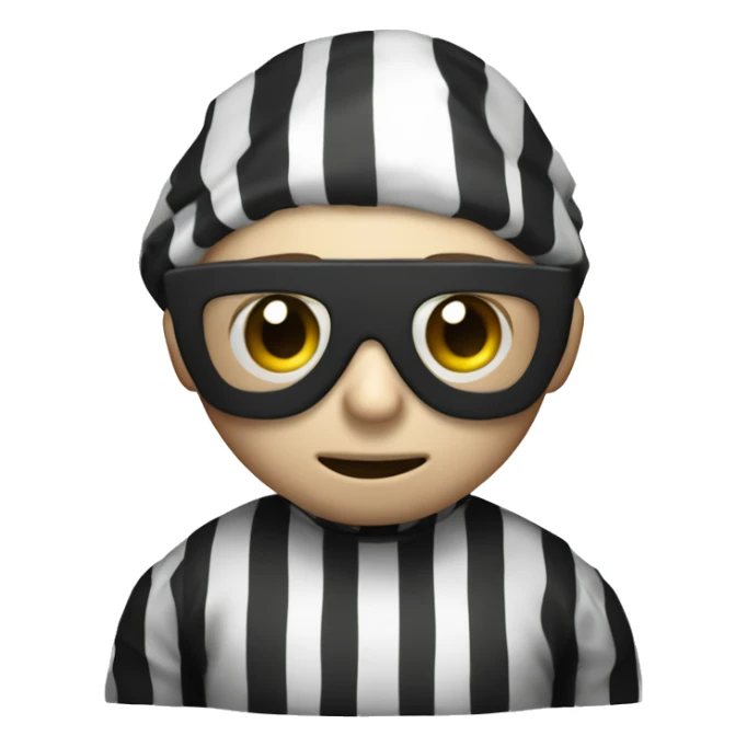 Bank robber, black and white striped shirt, eyemask, money sack sticker