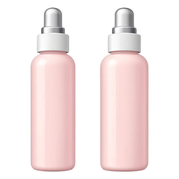 Soft pastel pink skincare bottles with white caps, minimal label design, clean aesthetic sticker