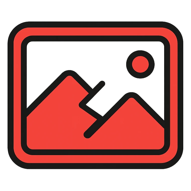 minimal broken image placeholder emoji icon style red and gray with a crack or broken symbol sticker