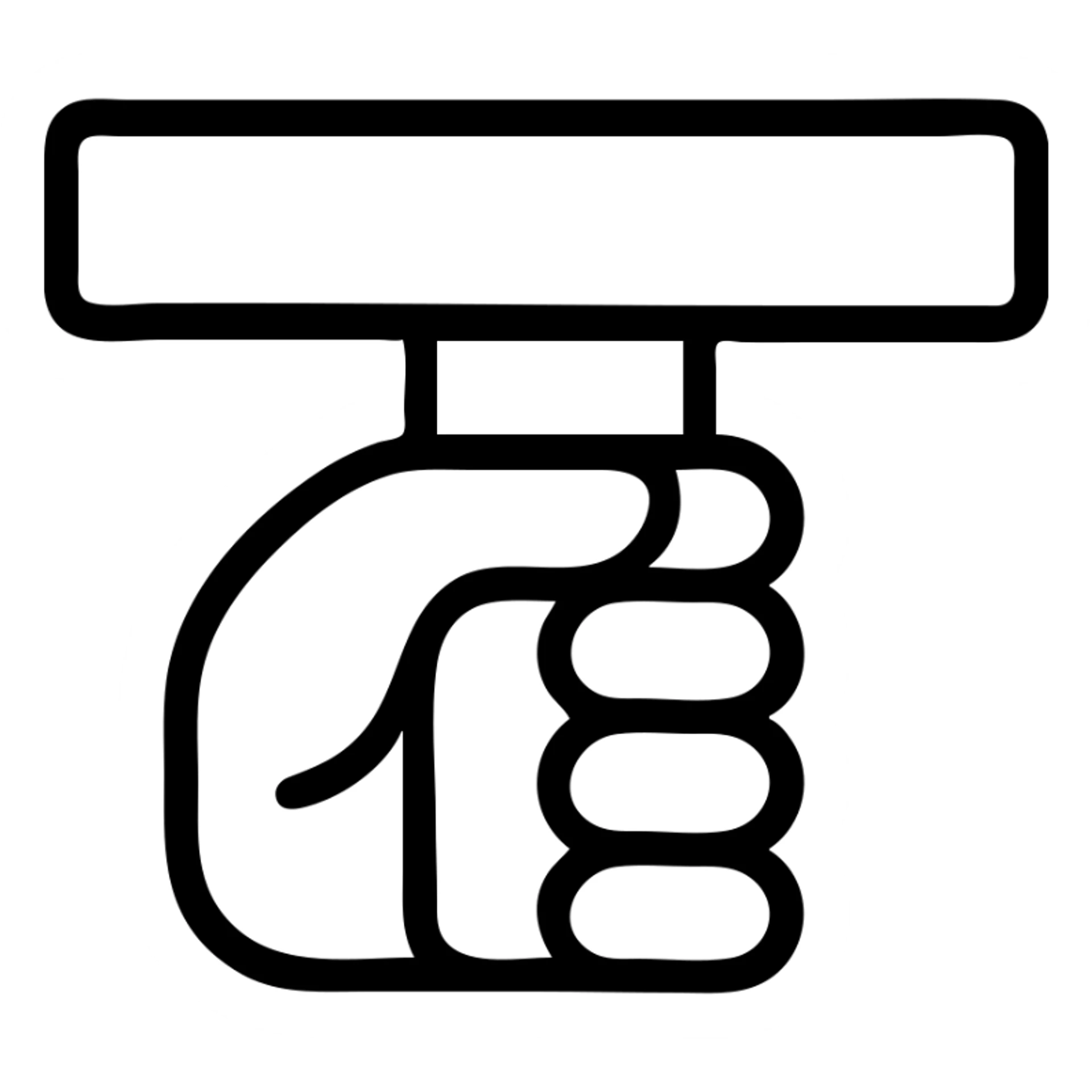 hand holding a long rectangle no handle outlined icon minimal style transparent background sticker