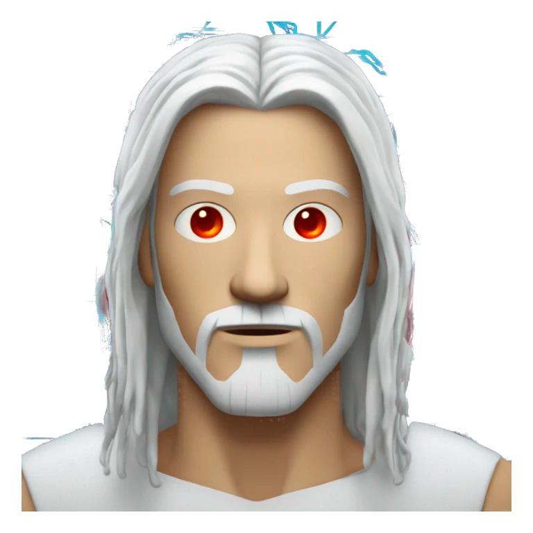 White long hair and goatee male cyborg head with red skin and circuits sticker