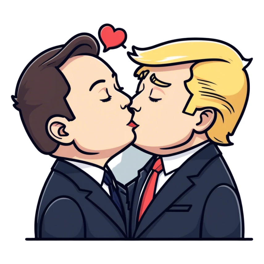 Trump kissing Elon mudk sticker