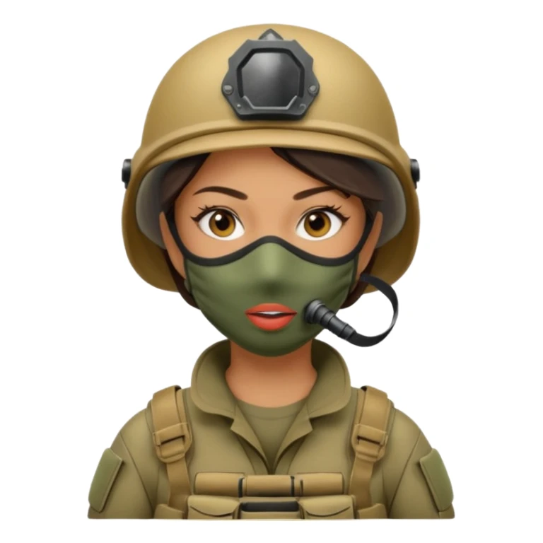 woman soldier without cap wearing mouth mask sticker