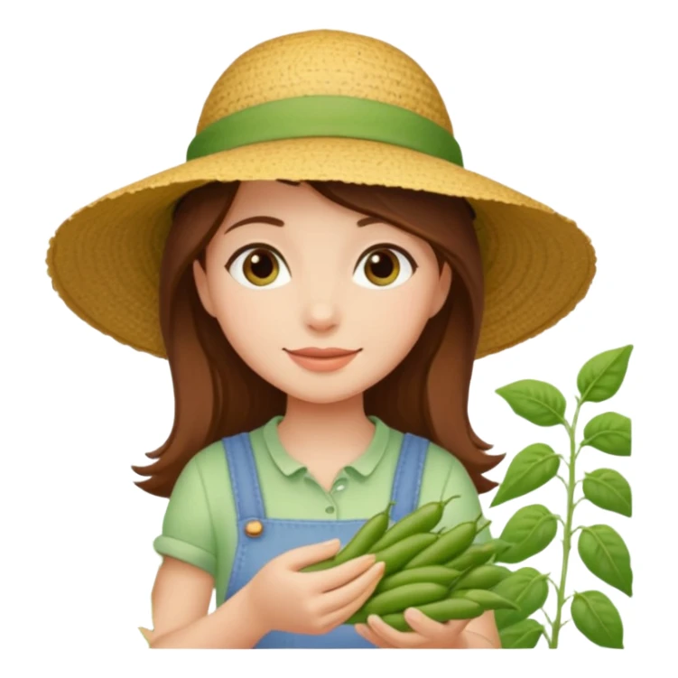 brown haired girl in garden picking green beans sticker