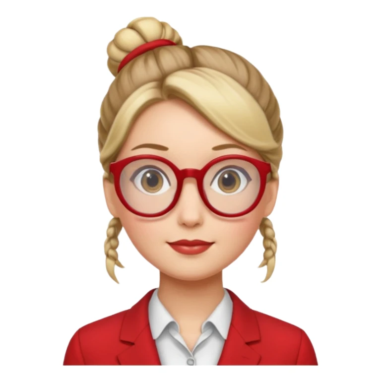 woman with bun hair with red suit and glasses sticker