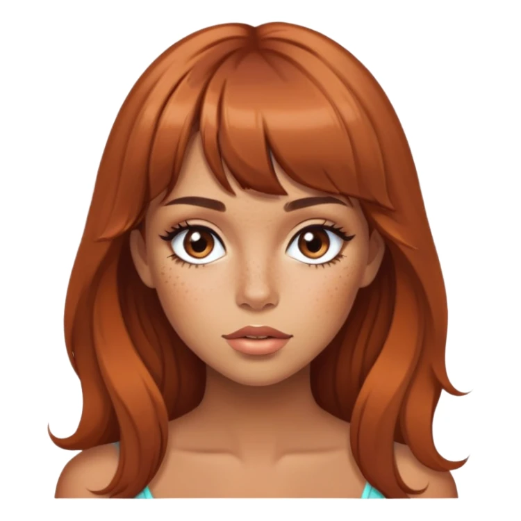 pretty freckled, bangs , long brown hair baddie with makeup sticker
