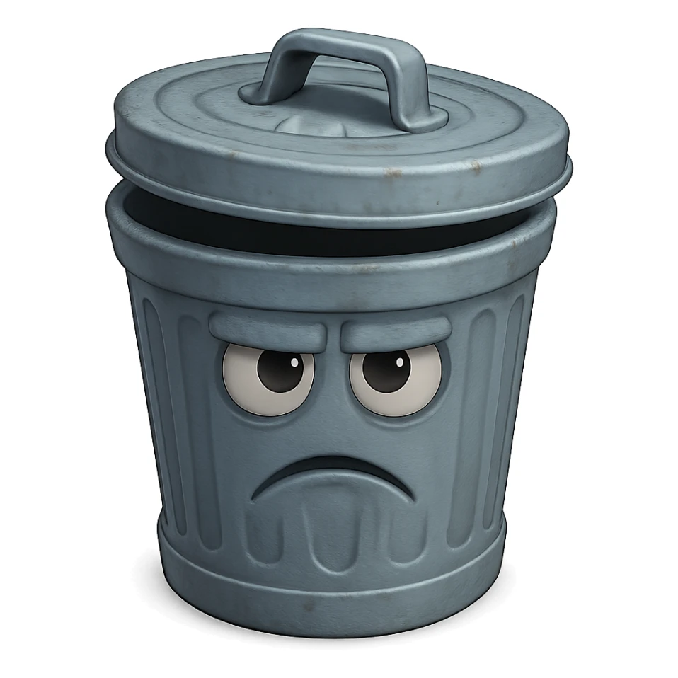 Draw a Pixar-style trash can. The trash can should be visible from the front and top—negative face, eye, and mouth. sticker