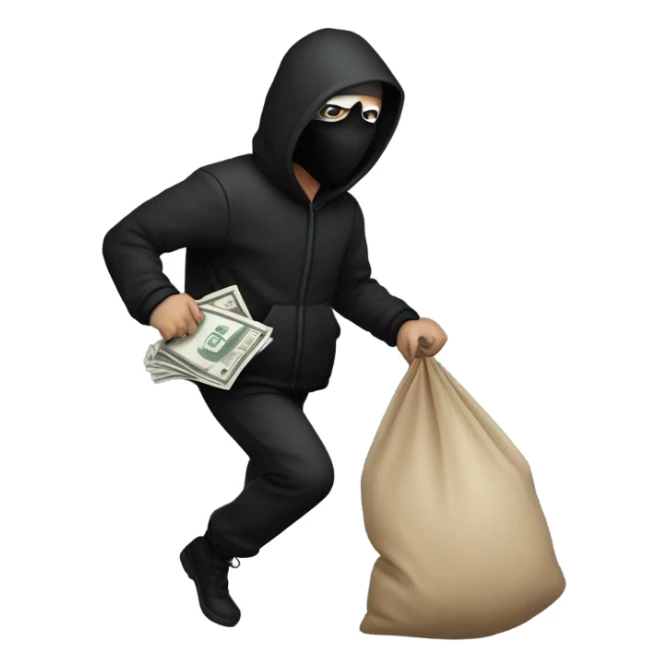 robber sneaking away with a large bag of money sticker