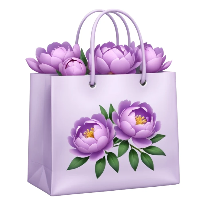 Realistic white shopping bag with lilac peonies in it sticker