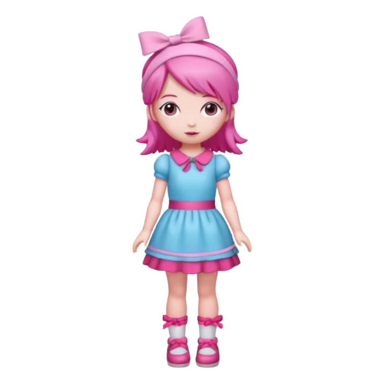 Isolated detaile illustration modern raspberry torte doll figurine full body with pink hair and a pink hairband standing sticker