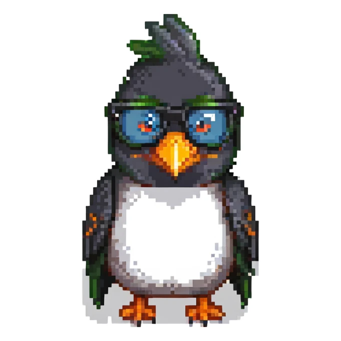 black bird with sunglasses and orange beak sticker