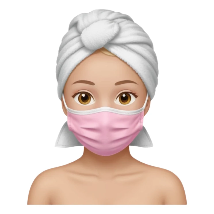 Girl with a light pink facemask and a white head towel sticker