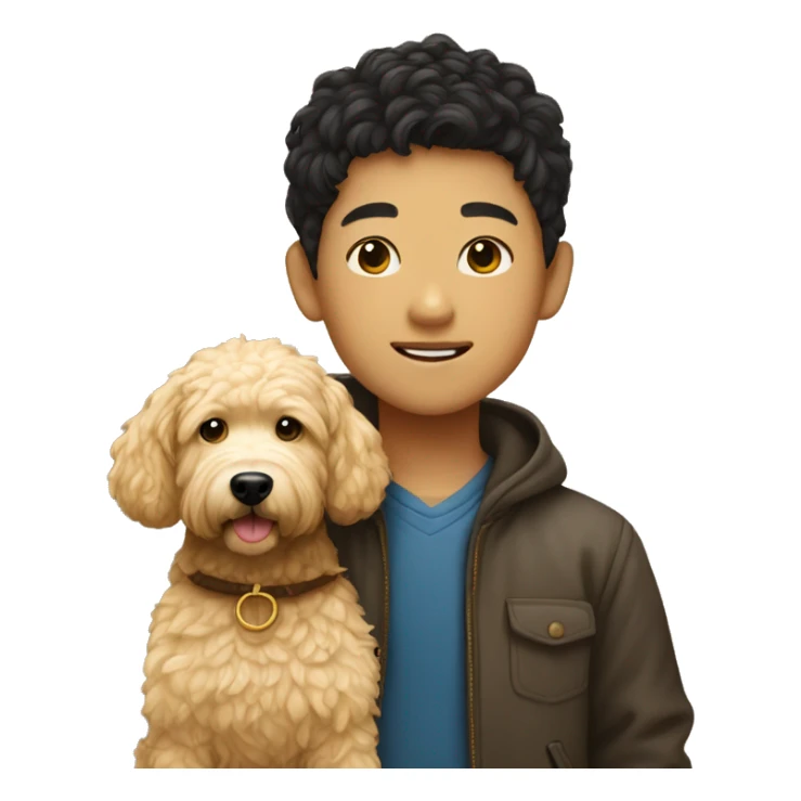 Chinese boy with golden doodle sticker