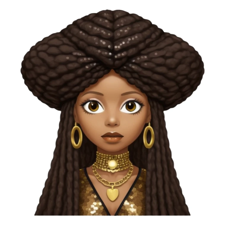 Erykah Badu with dark brown hair, dark brown sequin outfit sticker
