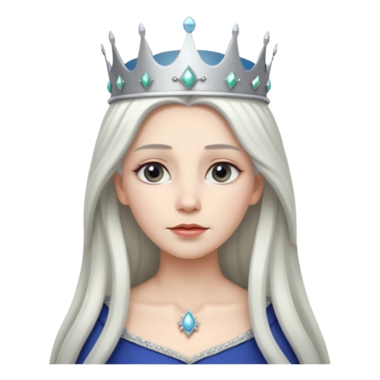 White silver Long Haired Women, Queen with crown — soft expression, moonlight tone sticker