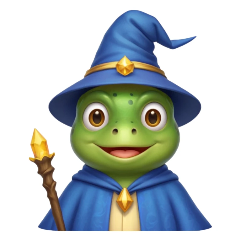 create a peepo the frog emoji that is a wizard like this one called zabuzard but kabukard instead give it a wizard hat and a blue shirt like always give it a good smile sticker