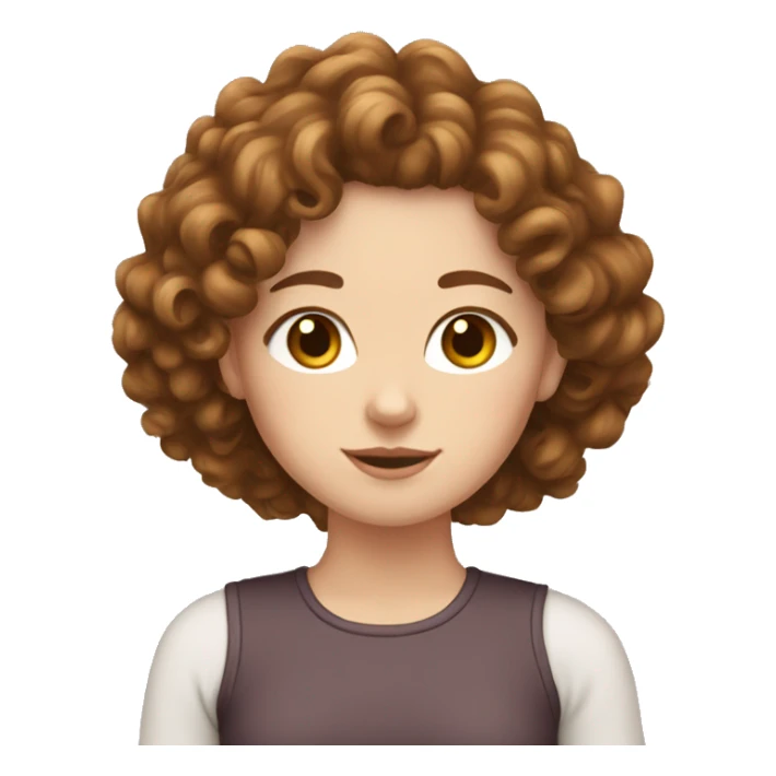 White girl with curly brown hair holding a cat sticker