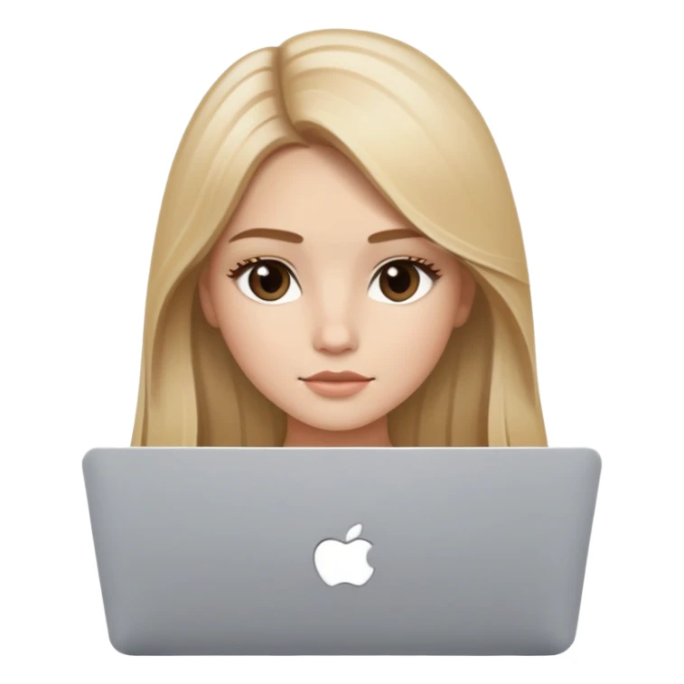 Blonde balayage straight long Hair, small brown almond eyes, small lips, oval face, it girl with macbook sticker