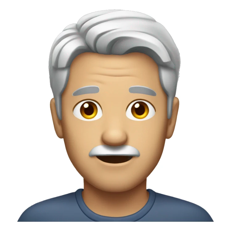 Man with gray hair parted in the middle and glass sticker