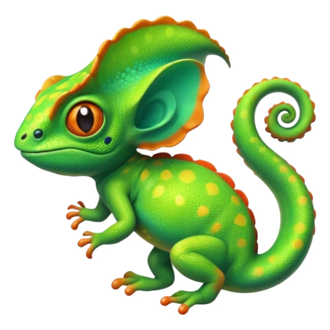 exotic chameleon character, vibrant colors, curled tail, cute style, 3D cartoon, mobile game icon style, clean background, no text, no watermark
 sticker