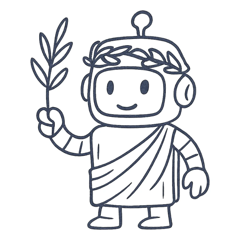 hand-drawn outline of a Greek chatbot holding an olive branch sticker