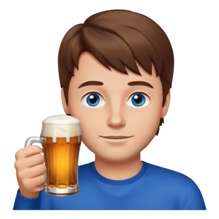 A guy with brown haies and blue eyes  that drinks a beer sticker