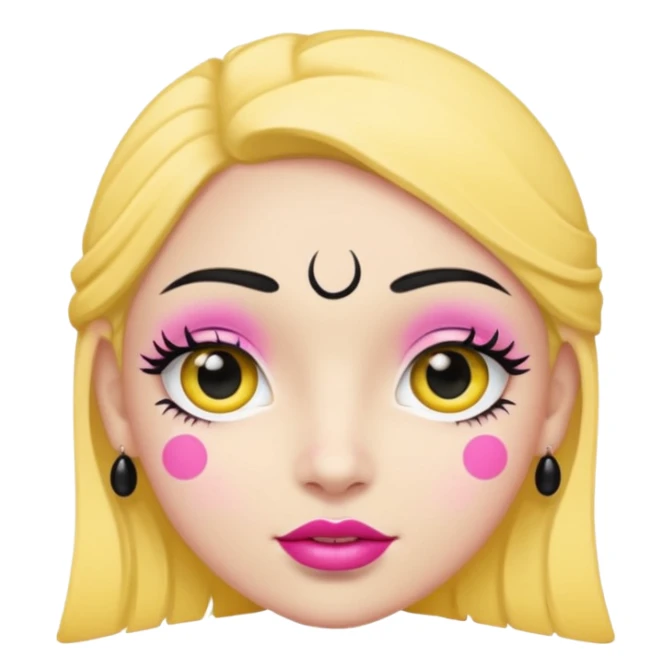 Yellow face with cute eyes pink lips and black dot shaped bindi sticker
