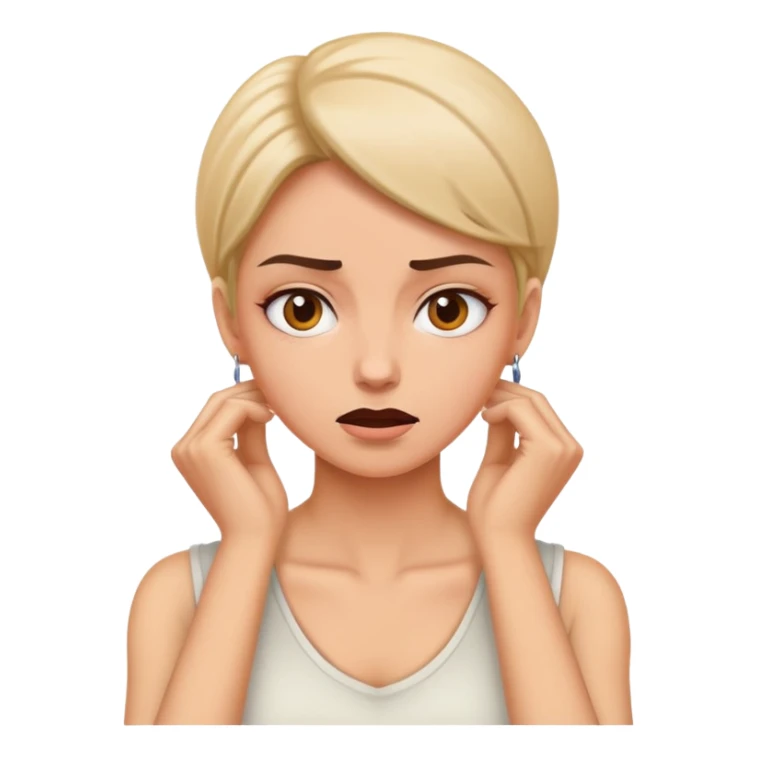 Woman, hands around neck, mad sticker