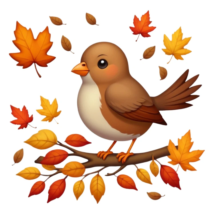 a single bird watching other birds fly away, surrounded by falling autumn leaves sticker