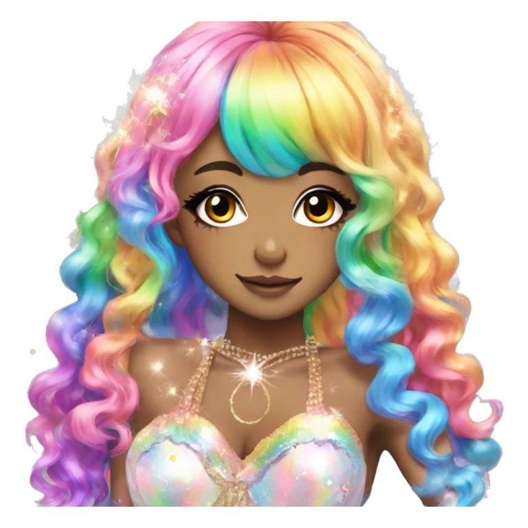 hime gyaru girl, rainbow hair, colorful makeup, sparkle sticker