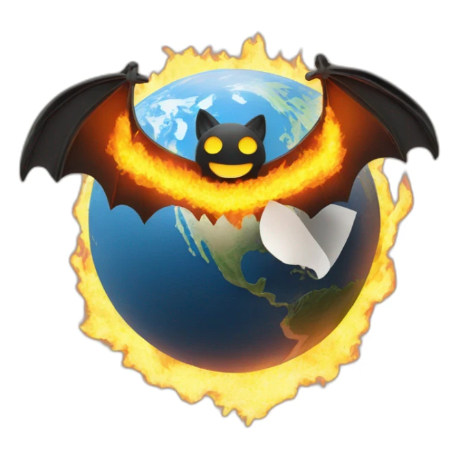 flat earth on fire with bat wings and paper clip sticker