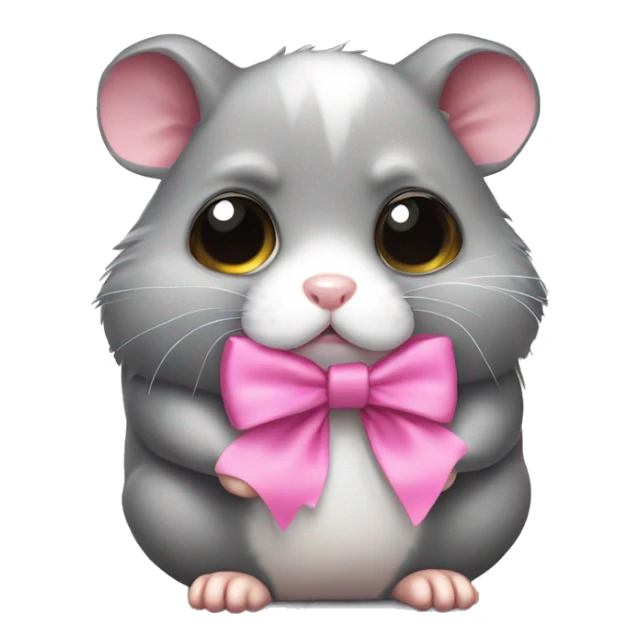 A full-body grey sad crying hamster with huge eyes a pink bow  sticker