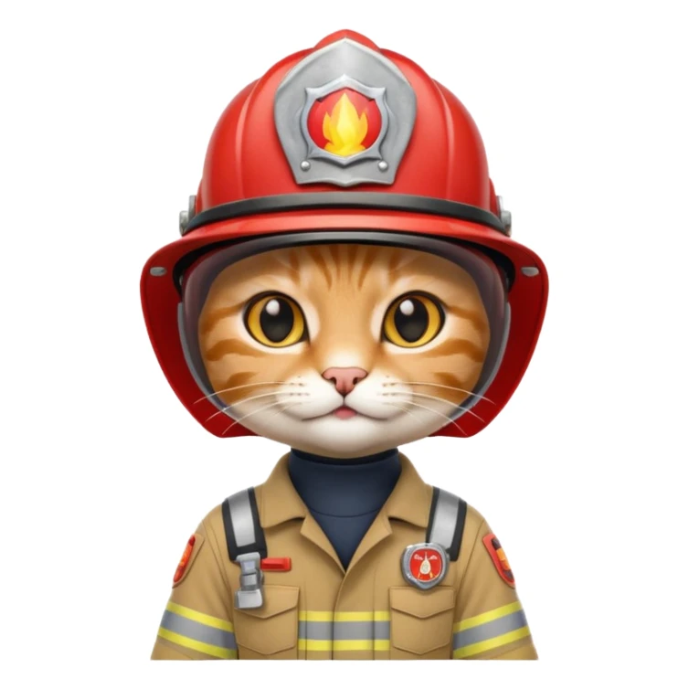 Cat firefighter, uniform including helmet of uniform sticker