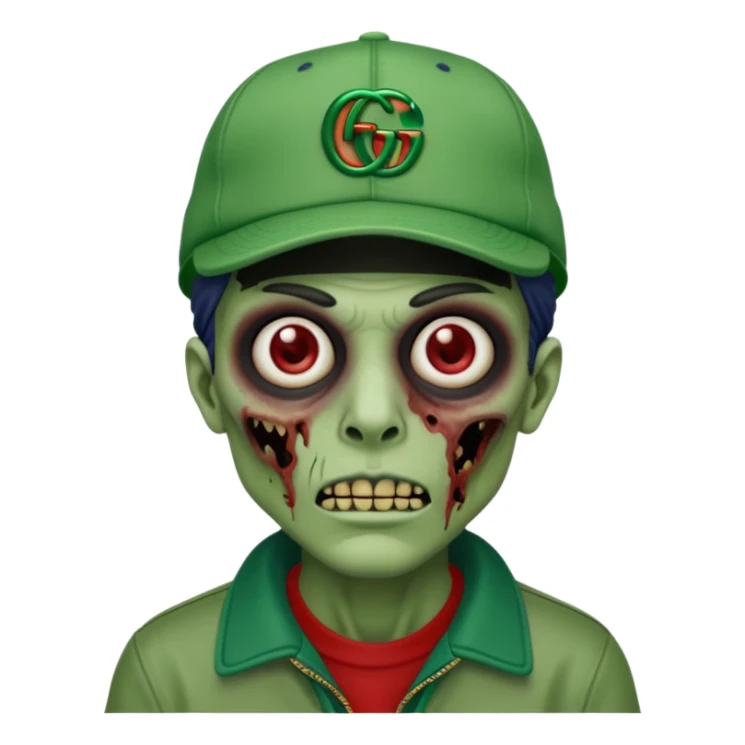 Create a zombie emoji with a gucci cap sticker