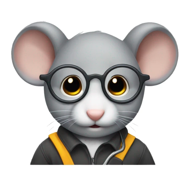 A grey mouse that is studying mechanic engineer with glasses on and a little hoop earring in both ears sticker