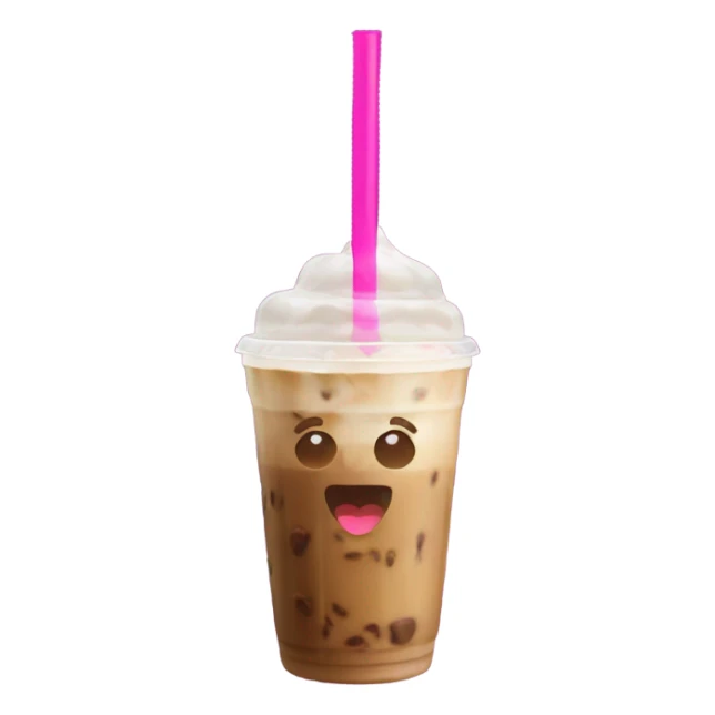 Large iced coffee with oat milk and a pink straw  sticker