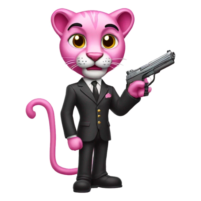 pink panther with toy gun and suit sticker